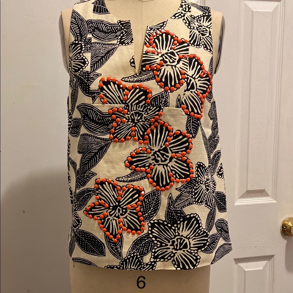 Floral Sleeveless Top - Black and Orange